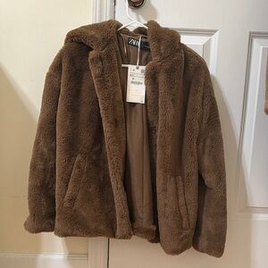 Zara Cozy Brown Faux Fur Coat